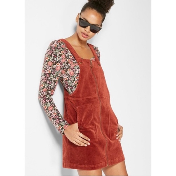 wild fable Dresses & Skirts - Orange Velvet Corduroy Overall Dress 🔲🤍🍁